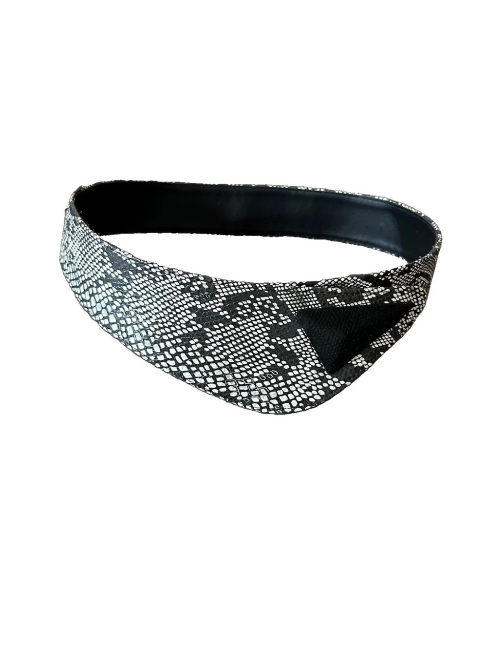 Vintage 80s Black White Snakeskin Print Wide Waist Belt Statement Cinch 36” S/M